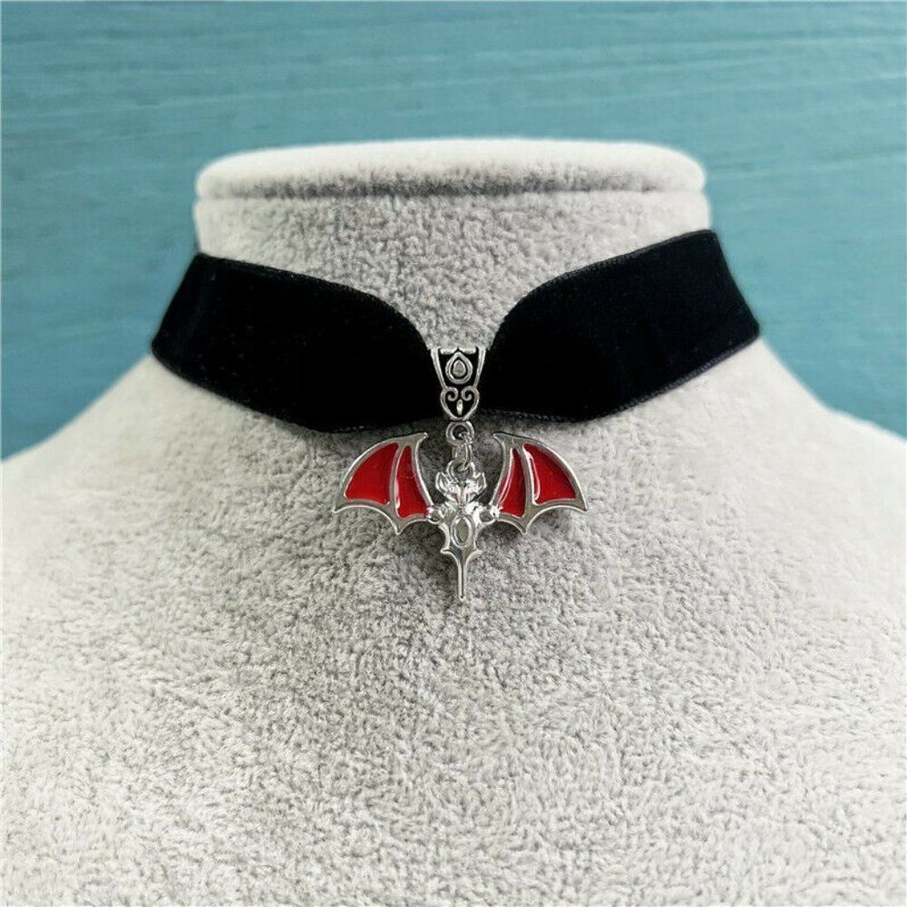 Black Velvet Vintage Antique Style Choker Necklace Bat Gothic Jewelry